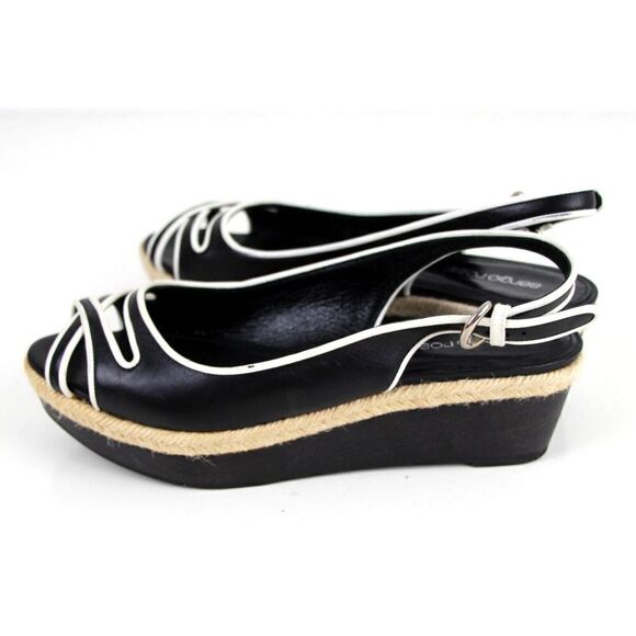 Sergio Rossi BLACK WHITE GENUINE LEATHER OPEN TOE PLATFORM SLINGBACKS SHOES 37 - Picture 4 of 11